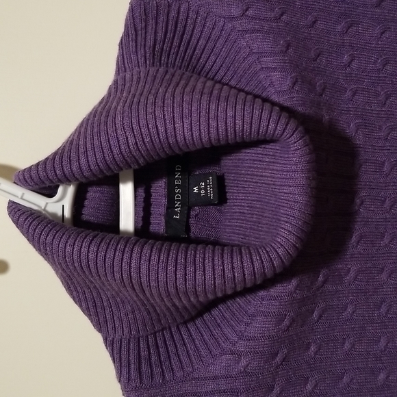 NWOT Lands End size M purple cotton cable knit turtleneck sweater, 17 In Across - Picture 2 of 7